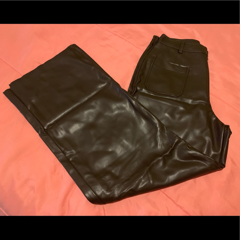 NWT Faux leather High waist wide leg  pants Dark brown size M - Picture 8 of 16